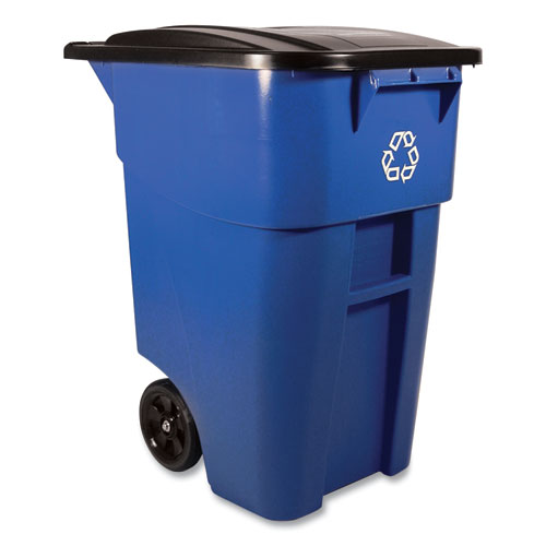 Square Brute Recycling Rollout Container, 50 gal, Plastic, Blue-(RCP9W2773BLU)