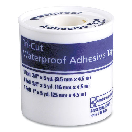 Tri-Cut Waterproof-Adhesive Medical Tape with Dispenser, Tri-Cut Width (0.38", 0.63", 1"), 5 yds Long-(FAO730013)