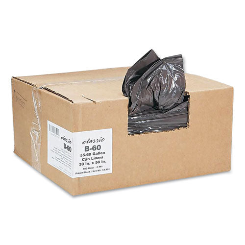 Linear Low-Density Can Liners, 55 to 60 gal, 0.9 mil, 38" x 58", Black, 10 Bags/Roll, 10 Rolls/Carton-(WBIB60790196)