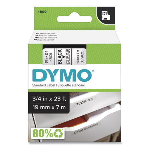 D1 High-Performance Polyester Removable Label Tape, 0.75" x 23 ft, Black on Clear-(DYM45800)