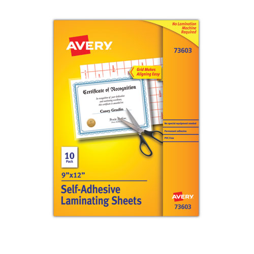 Clear Self-Adhesive Laminating Sheets, 3 mil, 9" x 12", Matte Clear, 10/Pack-(AVE73603)
