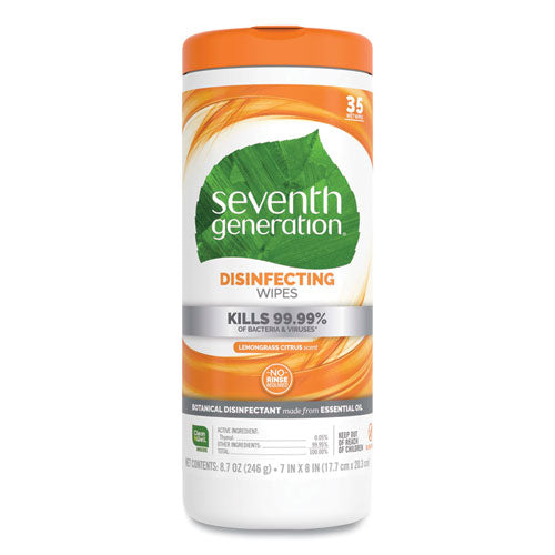 Botanical Disinfecting Wipes, 7 x 8, Lemongrass Citrus, White, 35 Wipes-(SEV22812EA)