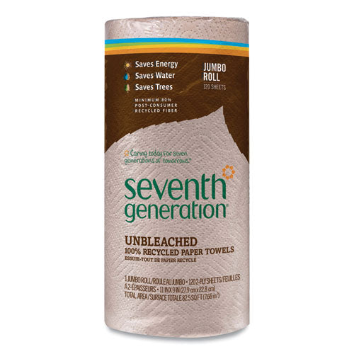 Natural Unbleached 100% Recycled Paper Kitchen Towel Rolls, 2-Ply, Individually Wrapped, 11 x 9, 120/Roll, 30 Rolls/Carton-(SEV13720CT)