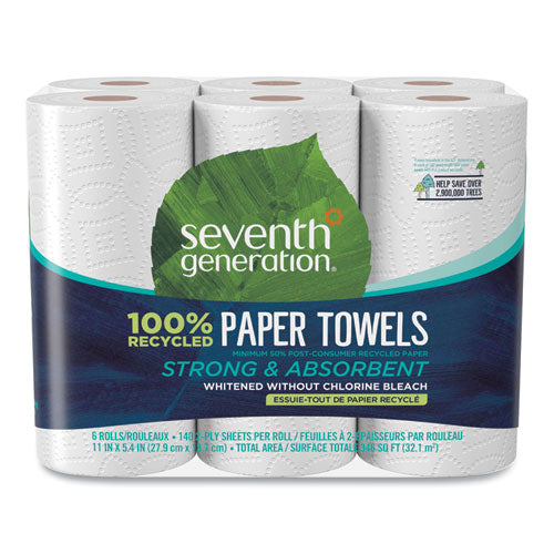 100% Recycled Paper Kitchen Towel Rolls, 2-Ply, 11 x 5.4, 140 Sheets/Roll, 6 Rolls/Pack-(SEV13731PK)