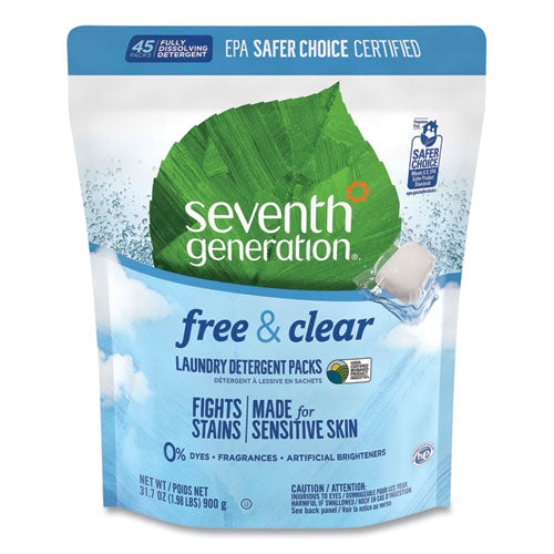Natural Laundry Detergent Packs, Powder, Unscented, 45 Packets/Pack, 8/Carton-(SEV22977CT)