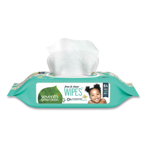 Free and Clear Baby Wipes, 7 x 7, Unscented, White, 64/Flip-Top Pack-(SEV34208)