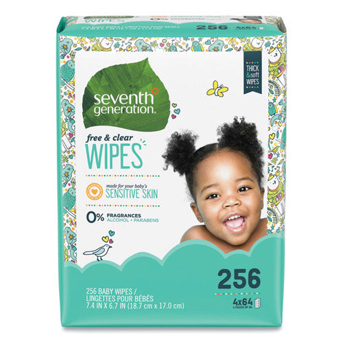 Free and Clear Baby Wipes, Refill, 7 x 7, Unscented, White, 256/Pack-(SEV34219)