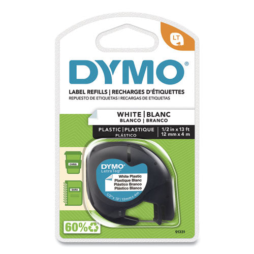 LetraTag Plastic Label Tape Cassette, 0.5" x 13 ft, White-(DYM91331)
