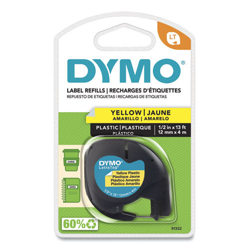 LetraTag Plastic Label Tape Cassette, 0.5" x 13 ft, Yellow-(DYM91332)