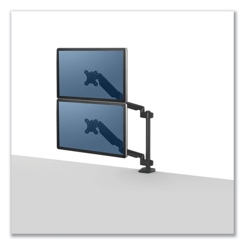 Platinum Series Dual Stacking Arm for 27" Monitors, 360 deg Rotation, 180 deg Tilt, 360 deg Pan, Black, Supports 22 lb-(FEL8043401)