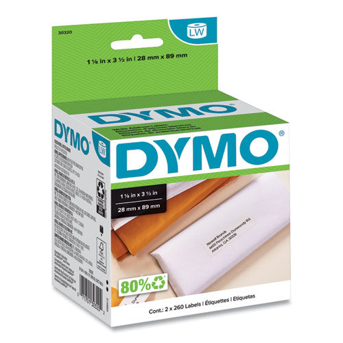 LabelWriter Address Labels, 1.12" x 3.5", White, 260 Labels/Roll, 2 Rolls/Pack-(DYM30320)
