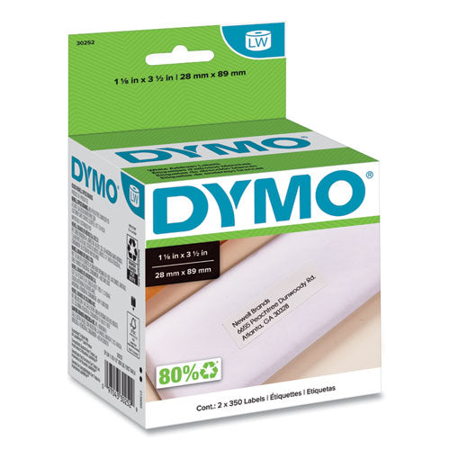 LabelWriter Address Labels, 1.12" x 3.5", White, 350 Labels/Roll, 2 Rolls/Pack-(DYM30252)