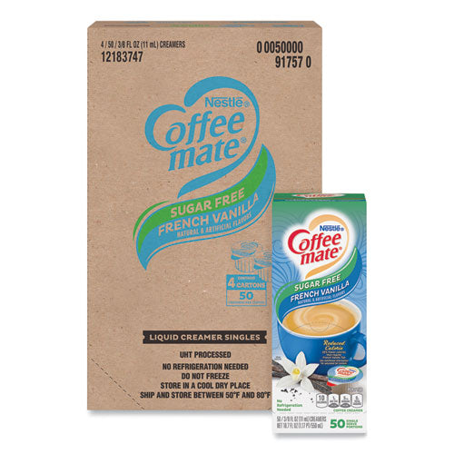 Liquid Coffee Creamer, Sugar Free French Vanilla, 0.38 oz Mini Cups, 50/Box, 4 Boxes/Carton, 200 Total/Carton-(NES91757CT)
