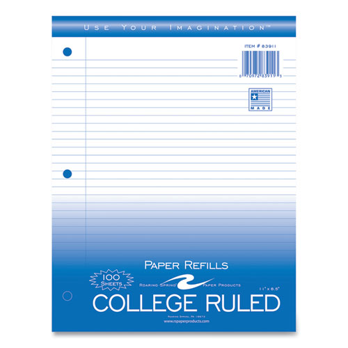 Notebook Filler Paper, 3-Hole, 8.5 x 11, College Rule, 100/Pack-(ROA83911)