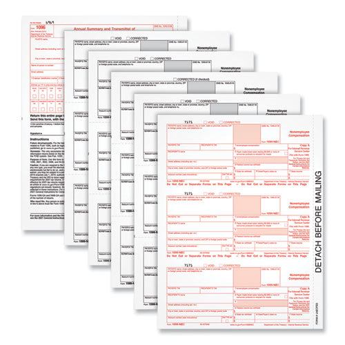 Five-Part 1099-NEC Tax Forms, Fiscal Year: 2022, Five-Part Carbonless, 8.5 x 3.5, 3 Forms/Sheet, 50 Forms Total-(TOP22993NEC)