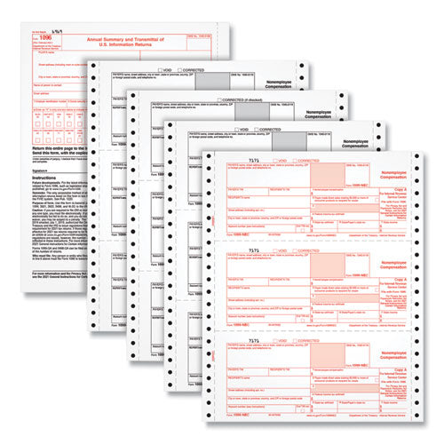 Four-Part 1099-NEC Continuous Tax Forms, Four-Part Carbonless, 8.5 x 5.5, 2 Forms/Sheet, 600 Forms Total-(TOPB2299NEC)