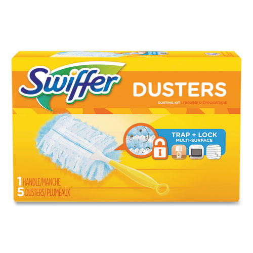 Dusters Starter Kit, Dust Lock Fiber, 6" Handle, Blue/Yellow, 6/Carton-(PGC11804CT)