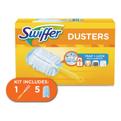 Dusters Starter Kit, Dust Lock Fiber, 6" Handle, Blue/Yellow-(PGC11804KT)