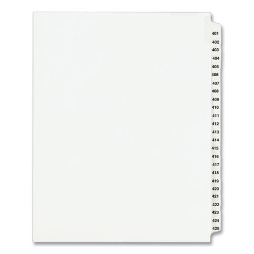 Preprinted Legal Exhibit Side Tab Index Dividers, Avery Style, 25-Tab, 401 to 425, 11 x 8.5, White, 1 Set, (1346)-(AVE01346)