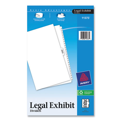 Preprinted Legal Exhibit Side Tab Index Dividers, Avery Style, 26-Tab, 26 to 50, 14 x 8.5, White, 1 Set-(AVE11373)