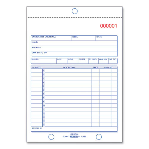 Sales Book, 15 Lines, Three-Part Carbonless, 5.5 x 7.88, 50 Forms Total-(RED5L350)
