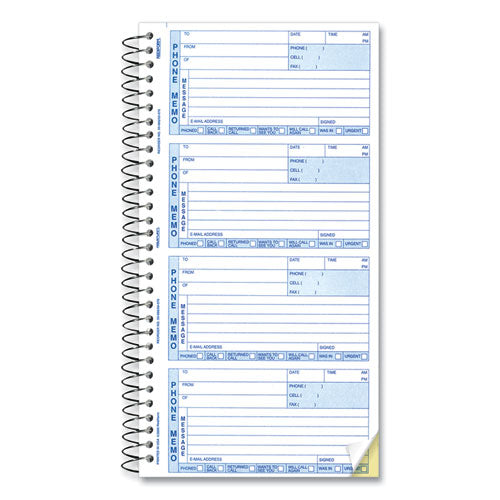 Telephone Message Book, Two-Part Carbonless, 5 x 2.75, 4 Forms/Sheet, 400 Forms Total-(RED50076)