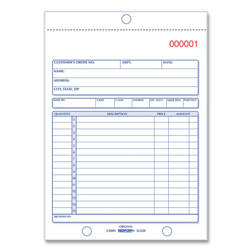 Sales Book, 15 Lines, Two-Part Carbonless, 5.5 x 7.88, 50 Forms Total-(RED5L320)