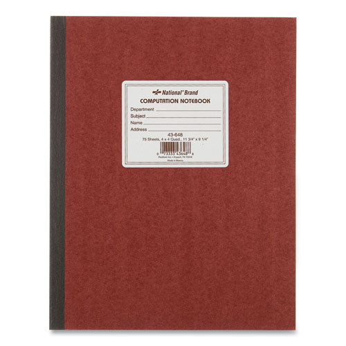 Computation Notebook, Quadrille Rule (4 sq/in), Brown Cover, (75) 11.75 x 9.25 Sheets-(RED43648)