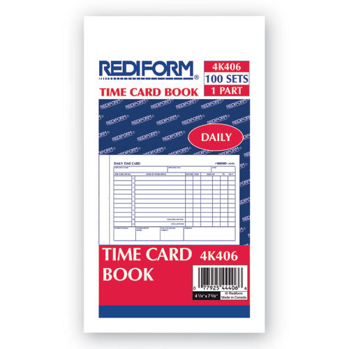 Daily Employee Time Cards, Two Sides, 4.25 x 7, 100/Pad-(RED4K406)