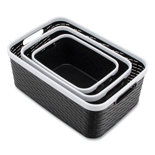 Open Lid Storage Bin, Assorted Sizes, Black/White, 3/Pack-(AVT39220)