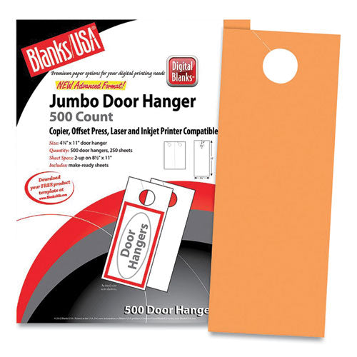 Jumbo Micro-Perforated Door Hangers, 65 lb Cover Weight, 8.5 x 11, Hunters Orange, 2 Hangers/Sheet, 250 Sheets/Pack-(BLA5T6HO)