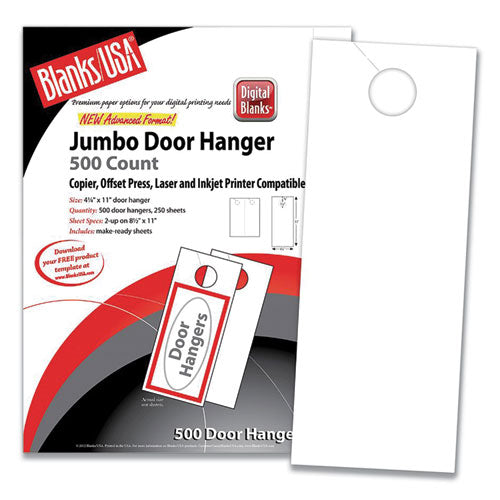 Jumbo Micro-Perforated Door Hangers, 90 lb Index Weight, 8.5 x 11, White, 2 Hangers/Sheet, 250 Sheets/Pack-(BLA5X9WH)