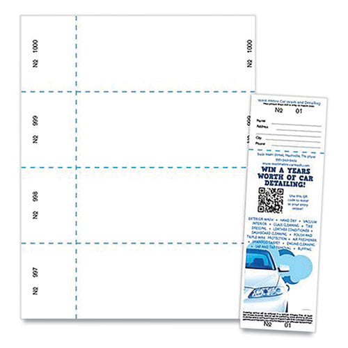 Jumbo Micro-Perforated Event/Raffle Ticket, 90 lb Index Weight, 8.5 x 11, White, 4 Tickets/Sheet, 250 Sheets/Pack-(BLA10X9WH)