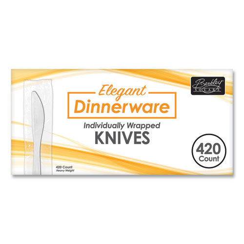 Elegant Dinnerware Heavyweight Cutlery, Individually Wrapped, Knife, White, 420/Box-(BSQ90183)