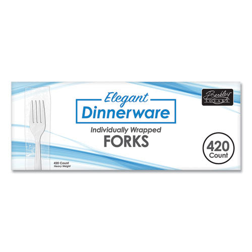 Elegant Dinnerware Heavyweight Cutlery, Individually Wrapped, Fork, White, 420/Box-(BSQ90185)