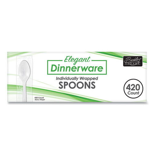 Elegant Dinnerware Heavyweight Cutlery, Individually Wrapped, Teaspoon, White, 420/Box-(BSQ90187)