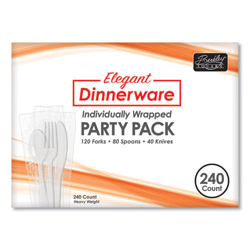 Elegant Dinnerware Heavyweight Cutlery Assortment, Individually Wrapped, 120 Forks/80 Spoons/40 Knives, White, 240/Box-(BSQ90191)