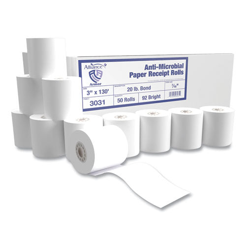 Armor Antimicrobial Receipt Roll Paper, 3" x 130 ft, White, 50/Carton-(AIP3031)