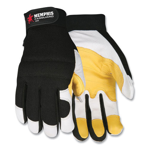 Goatskin Leather Palm Mechanics Gloves, Black/Yellow/White, Large-(CRW906L)