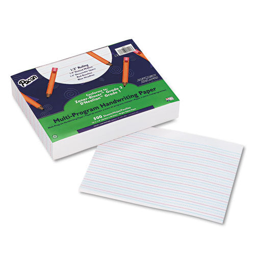 Multi-Program Handwriting Paper, 16 lb, 1/2" Long Rule, One-Sided, 8 x 10.5, 500/Pack-(PAC2421)