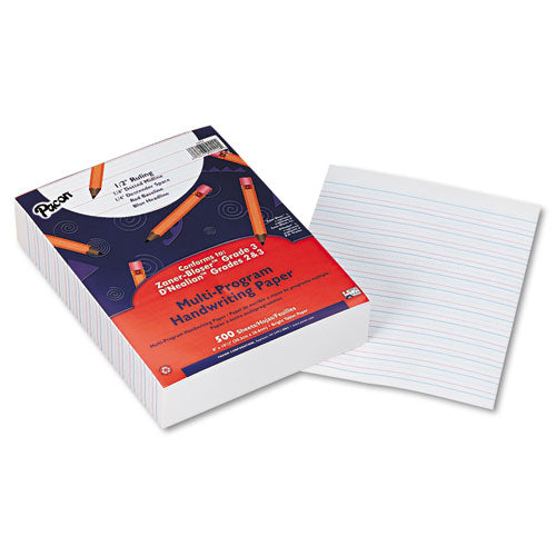 Multi-Program Handwriting Paper, 16 lb, 1/2" Short Rule, One-Sided, 8 x 10.5, 500/Pack-(PAC2422)