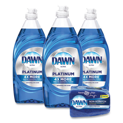 Platinum Liquid Dish Detergent, Refreshing Rain Scent, (3) 24 oz Bottles Plus (2) Sponges/Carton-(PGC49041)