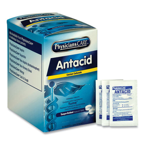Antacid Calcium Carbonate Medication, Two-Pack, 50 Packs/Box-(ACM90089)