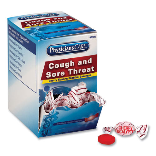Cough and Sore Throat, Cherry Menthol Lozenges, Individually Wrapped, 50/Box-(ACM90306)