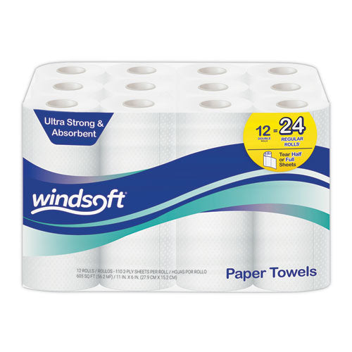 Premium Kitchen Roll Towels, 2-Ply, 11 x 6, White, 110/Roll, 12 Rolls/Carton-(WIN12216)