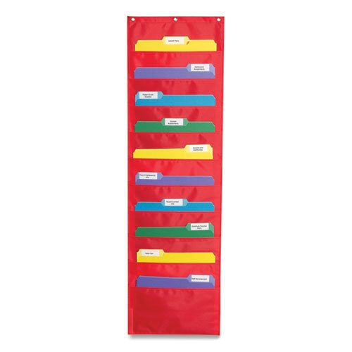 Storage Pocket Chart, 10 Pockets, Hanger Grommets, 14 x 47, Red-(CDPCD5653)
