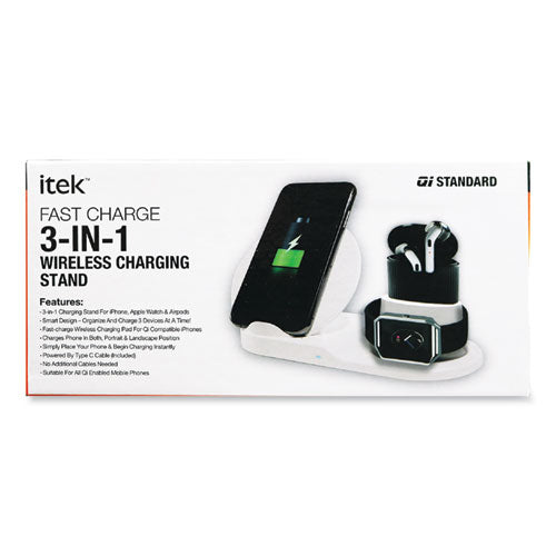 3-in-1 Qi Wireless Charging Stand, USB-C Cable, Black-(ITEWSC61772)