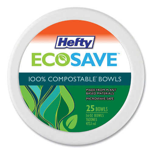 ECOSAVE Tableware, Bowl, Bagasse, 16 oz, White, 25/Pack, 12 Packs/Carton-(RFPD71625)