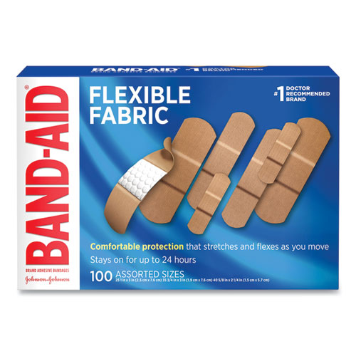 Flexible Fabric Adhesive Bandages, Assorted, 100/Box-(JOJ11507800)