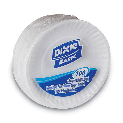Clay Coated Paper Plates, 6" dia, White, 100/Pack-(DXEDBP06W)